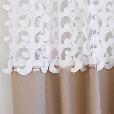 Beżowo-biała zasłona 3D z cekinami w kolorze szampańskim 150x245cm